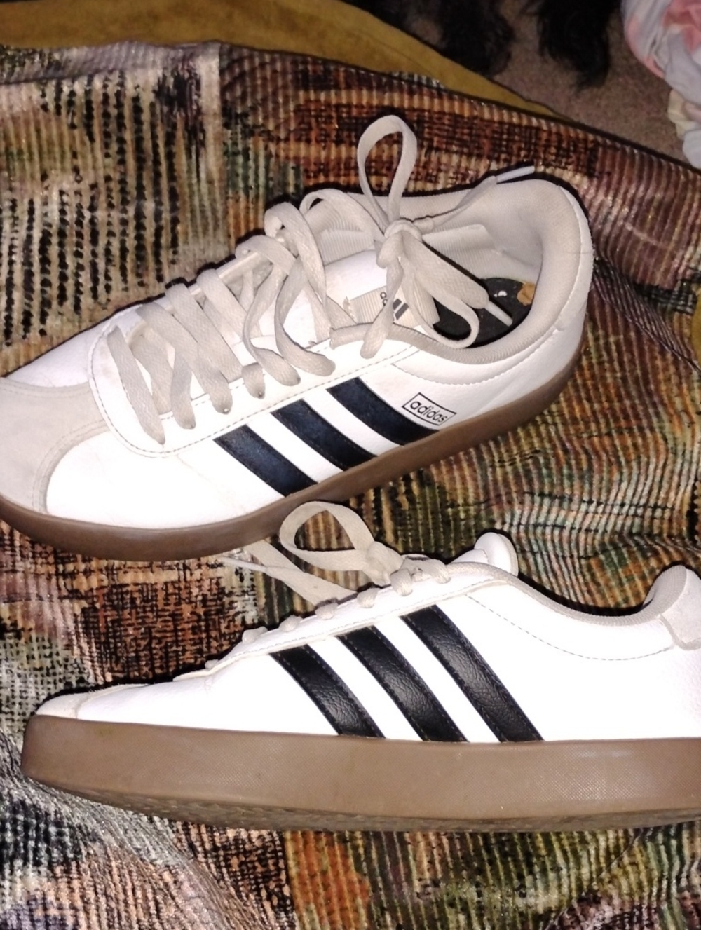 Adidas White Sneakers with Black Stripes Size 7